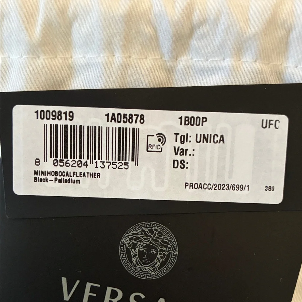 Versace New Black Italian Leather Shoulder mini Hobo Bag w Silver Medusa Charm - Picture 6 of 10